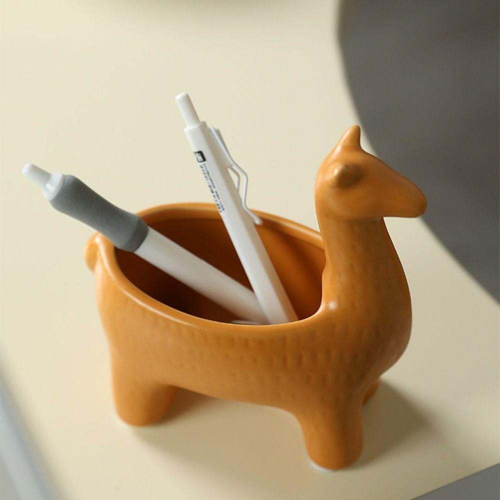 

Ceramic Animal Figurine Cute Alpaca Key Tray Desktop Ornament Alpaca Storage Jar Bedroom жовтий