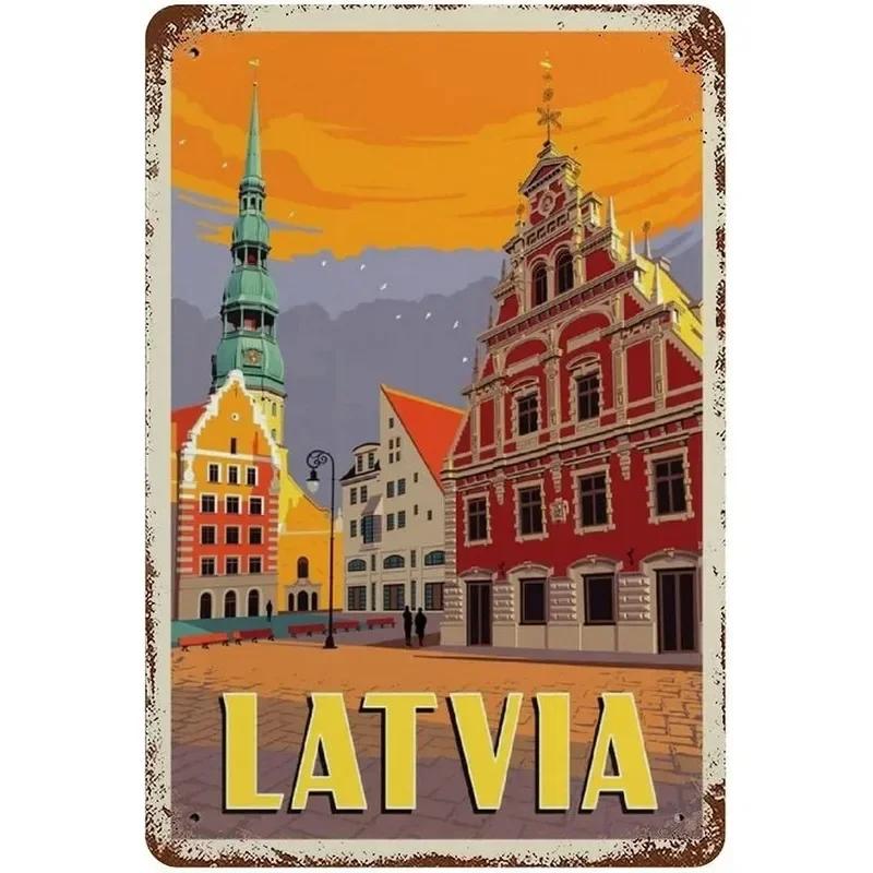 Vintage Hawaii New York Santorini Landscape Travel Tour Poster Retro Metal Aluminum Signs Funny Plaque Home Bar Cafe Wall Decor