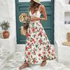 Women Rose Print High Waist Midi Vacation Skirt