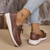 Women's Vintage Lace Up Platform Loafers Brown PU Leather Casual Shoes Woman Lightweight Comfortable Low Top Sneakers Plus Size
