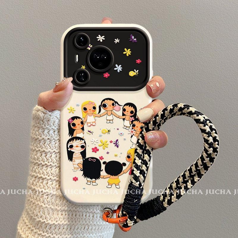 Applicable Huawei Pura80pro + Mobile Phone Case Internet Celebrity New High Sense P70por with Lanyard Circle Girl