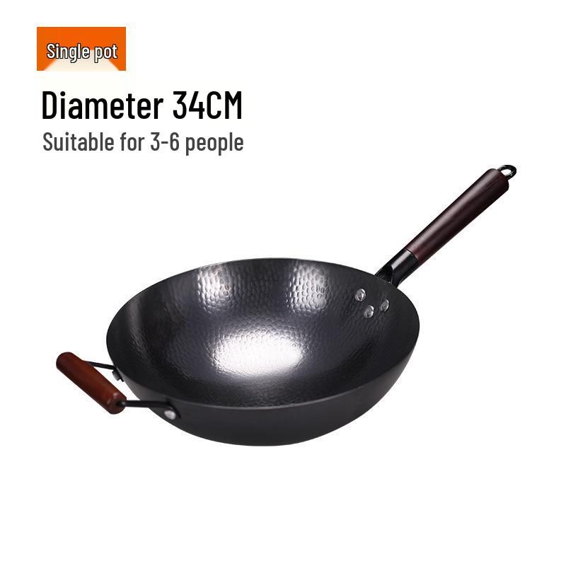 Zhangqiu Hand-Hammered Uncoated Non-Stick Wrought Iron Stir-Fry Wok with Spatula