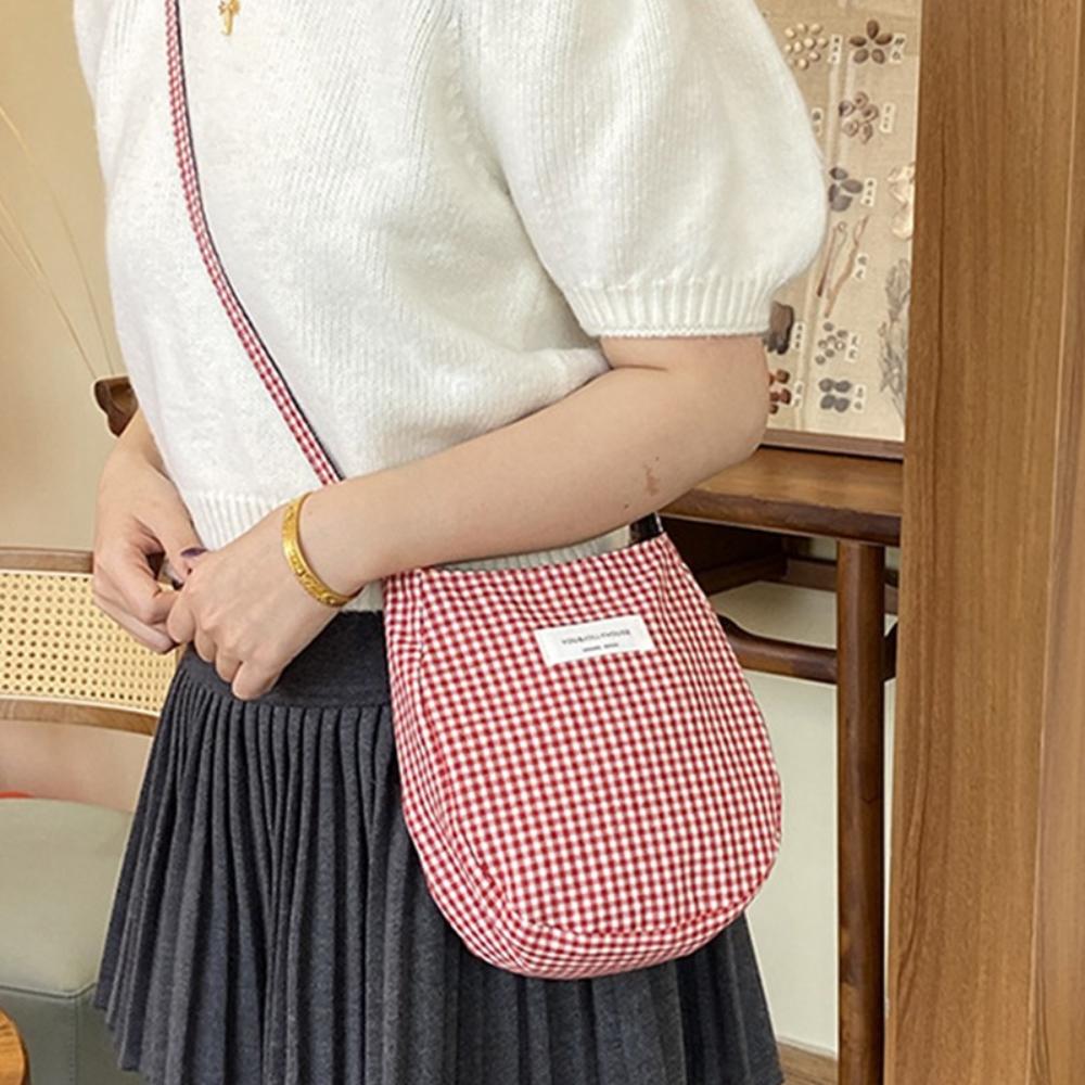 Cute Crossbody Phone Pouch Plaid Grid Shoulder Bag Casual Small Square Bag Travel