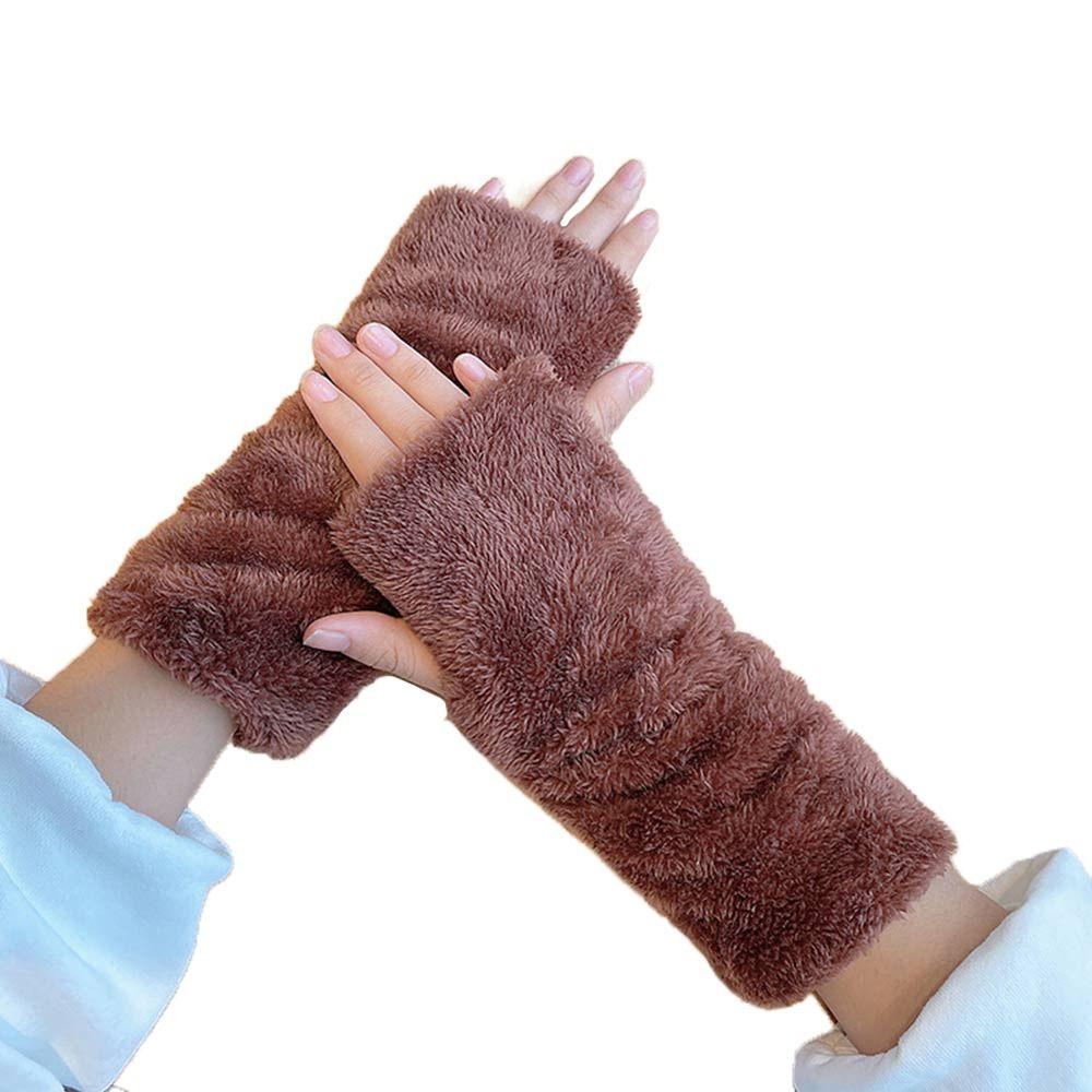 Gants Peluche Demi-Doigts Chauffe-Bras Moufles Sans Doigts Gants Mode Femme Hiver Automne
