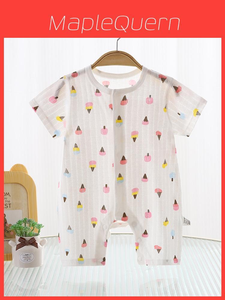 Baby Cotton Summer Short Sleeve Romper With Snap Closure For Newborns