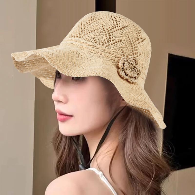 Summer outdoor foreign air breathable sunscreen bucket hat female Korean version big eaves show face small elegant versatile sun hat