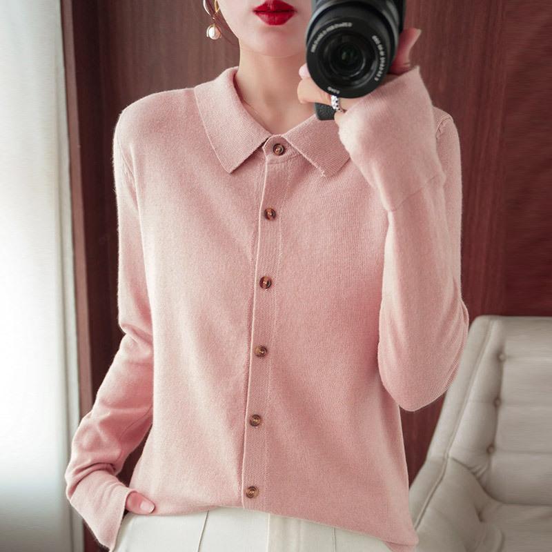 

DAFIFY Жіночі Модні Повсякденні Осінньо-Зимові Светри Однотонного Кольору з Принтом, з Довгим Рукавом та Комірцем ПОЛО XL рожевий