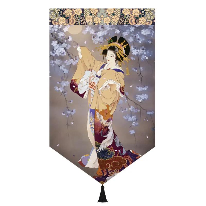 Japanischer Stil Noren Restaurant Tür Kopf Strahl Dreieck Dekorative Warme Volant Ukiyo Damen Druck Stoff Kurze Türvorhänge