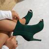 Women Sandals Hollow Out Breathable Dress Shoes for Women Peep Toe Knitting Ankle Boots Ladies High Heels Dance Shoes