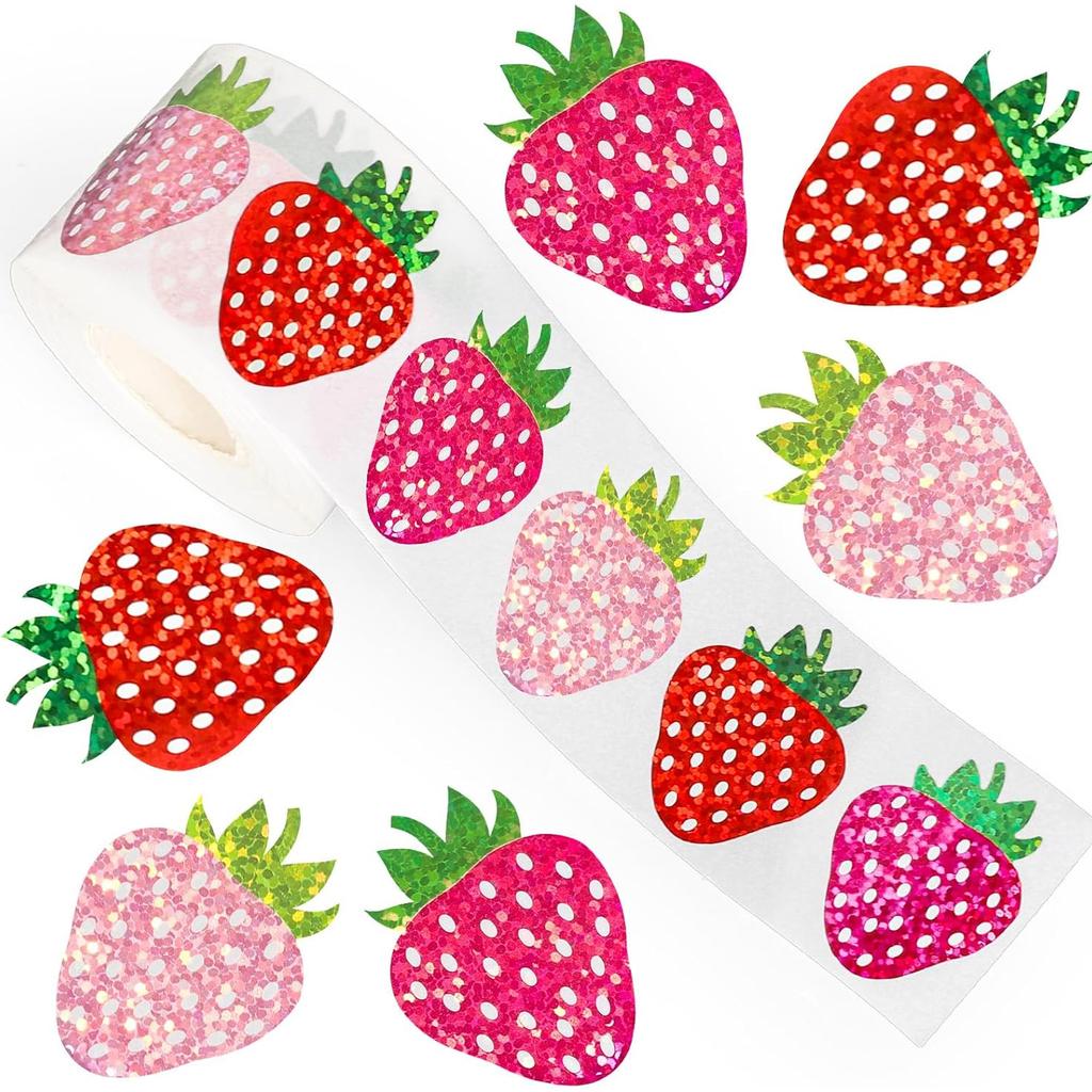 100-500pcs Glitter Pink Strawberry Stickers Party Gift Wrapping Label Children Scrapbook Cute Stationery Stickers