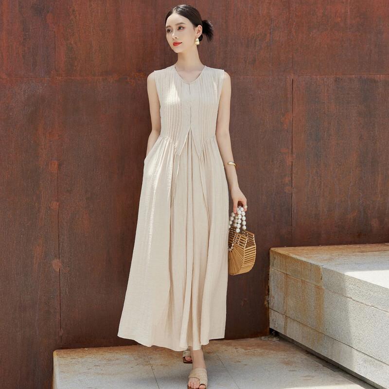 Hangyige Women s Sleeveless Pleated A-Line Midi Dress M