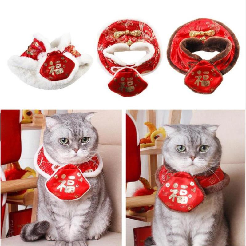 Cat  Tang-Suit  Festive  Cloak Warm Collars With Red Envelope Autumn Winter Chinese Style New Year