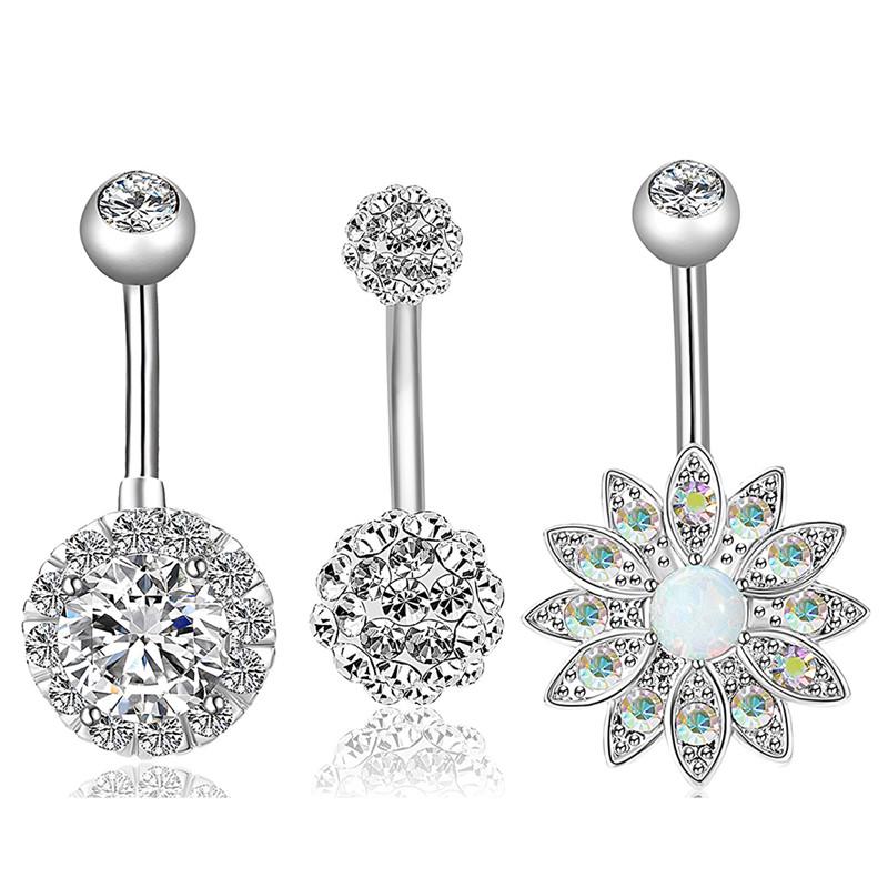 3Pcs/Set Stainless Steel  Opal Belly Button Rings Navel Piercing Jewelry