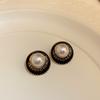 French retro black love pearl circle earrings medium antique temperament stud earrings women