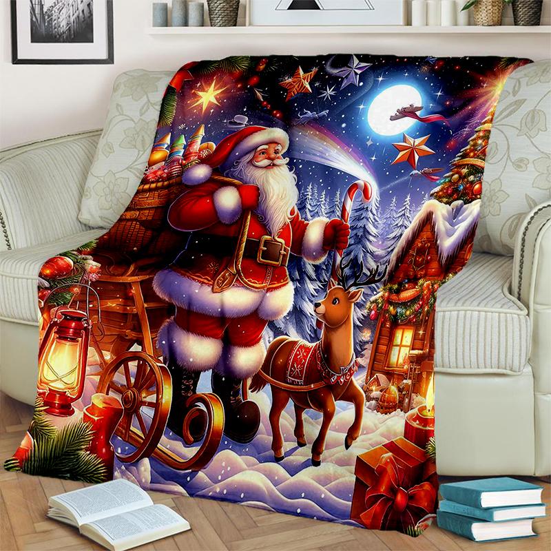 Merry Christmas Cartoon Santa Claus Christmas Tree Festival Gift Blanket,Soft Throw Blanket for Home Bedroom Bed Sofa Cover Kid
