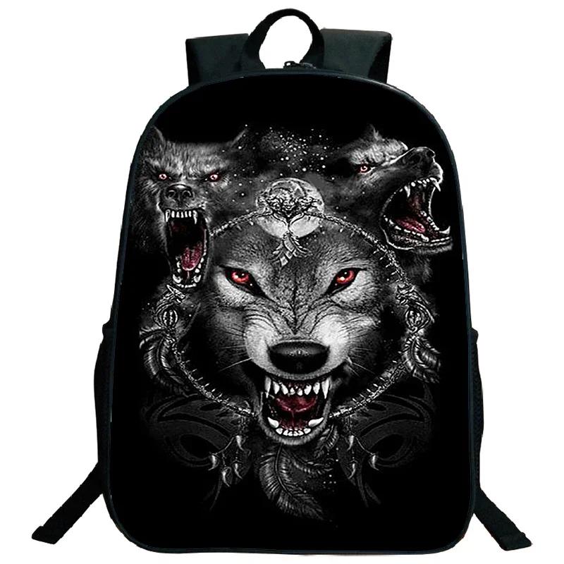 Ice Fire Wolf Backpack Schoolbag Primary School Students Backpack Angry Wolf Printed Bookbag Kids Back To School Mochila Gift