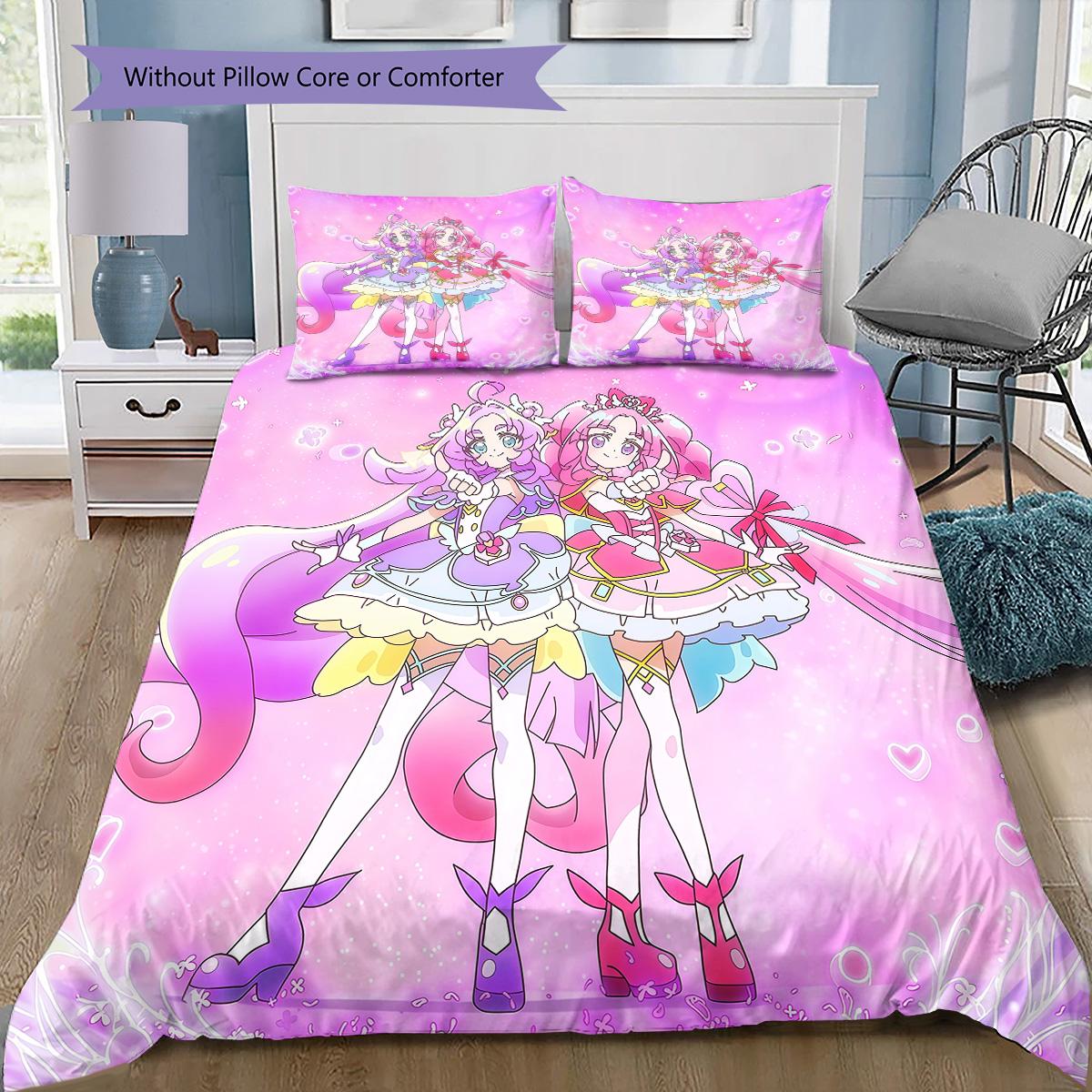 

Pretty Cure Bedding Set, 1 Duvet Cover & 2 Pillowcases, Suitable for Bedroom, Ideal Gift for Anime Fans 135x200cm