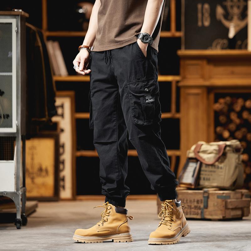 Spring New Style Loose Foot Loose Outdoor Casual Solid Color Pants American Retro Motorcycle Work Pants Men