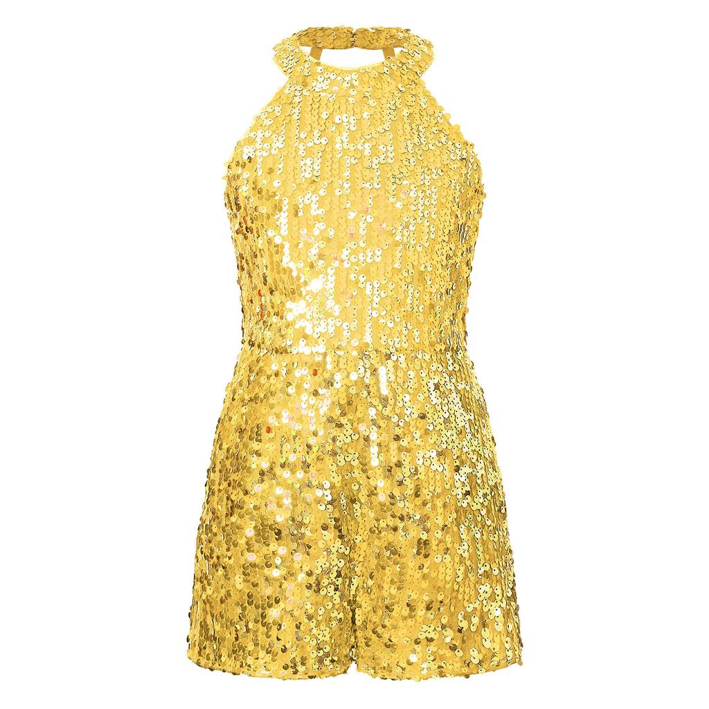 Tuta senza maniche per bambina con paillettes all-over e stile pagliaccetto corto per occasioni speciali