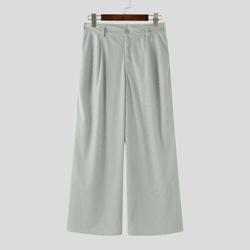 INCERUN Men Zip-up Waist Hollow See Through Casual Long Pants Trousers