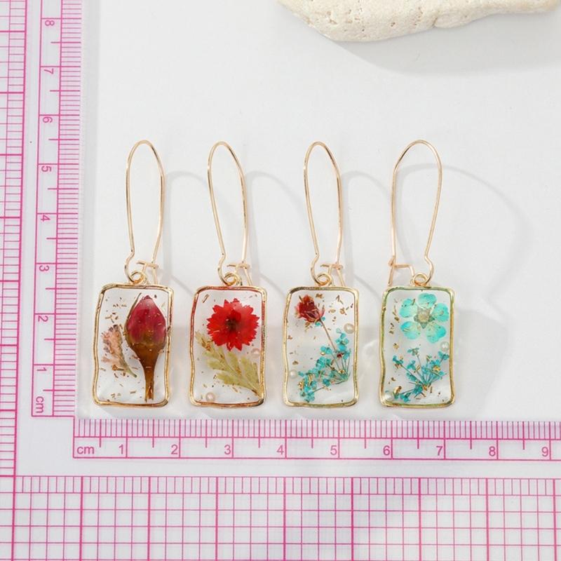 Dry Flower Drop Earrings Dried Flower Dangle Earrings Alloy Material Jewelry