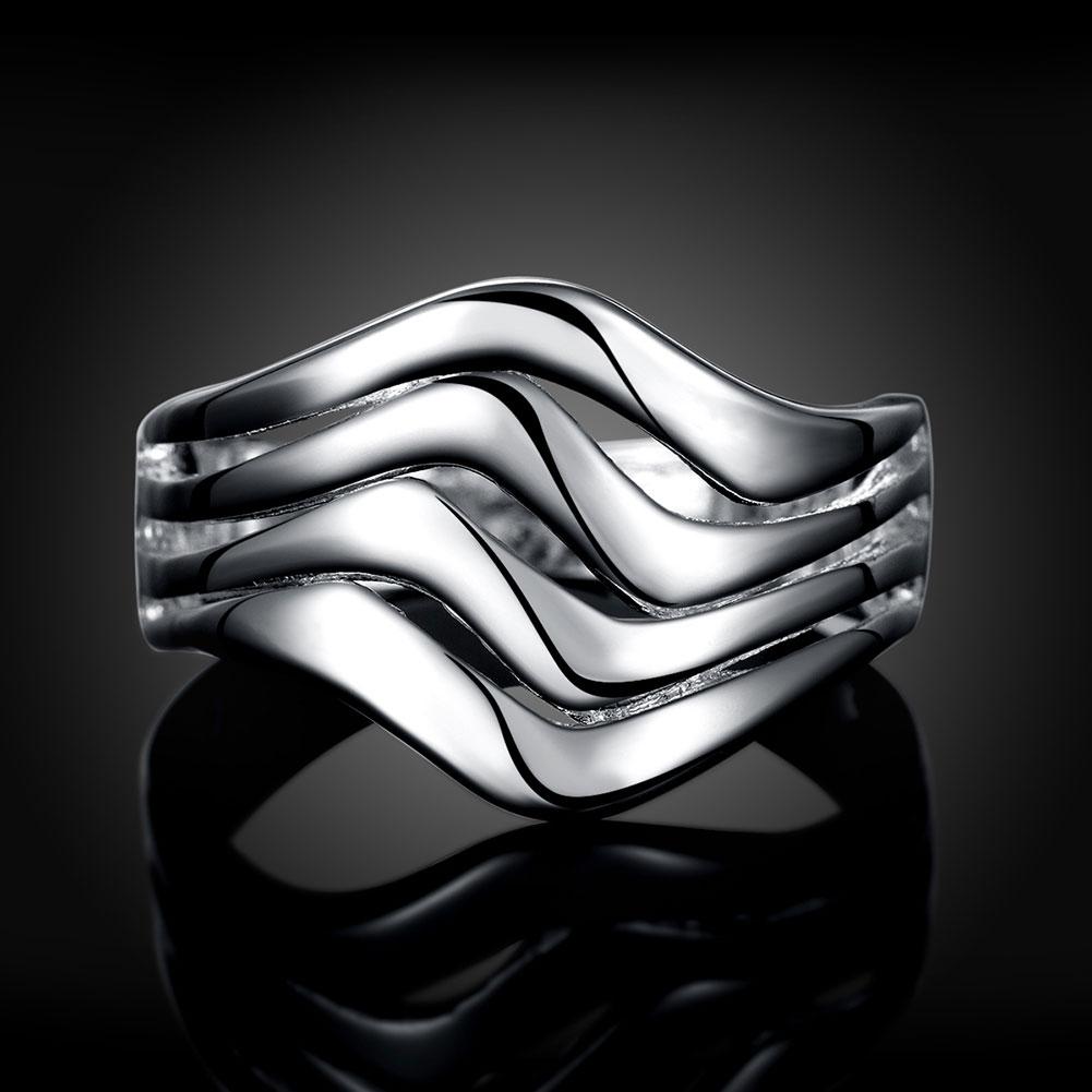 925 Sterling Silver Four Line Smooth Surface Ring Fashion Wedding Jewelry