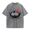 2026 Vintage Mountain Pine Forest Red Sunset Bird Graphic Brown Acid Washed T Shirt Retro Outdoor Funny Slogan Oversized Unisex