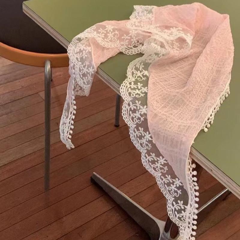 Ins Sweet Lace Hair Scarf Women Retro Triangle Hair Band Strap Hair-Bag Headscarf Hat Travel Photo Headband Turban Accessories
