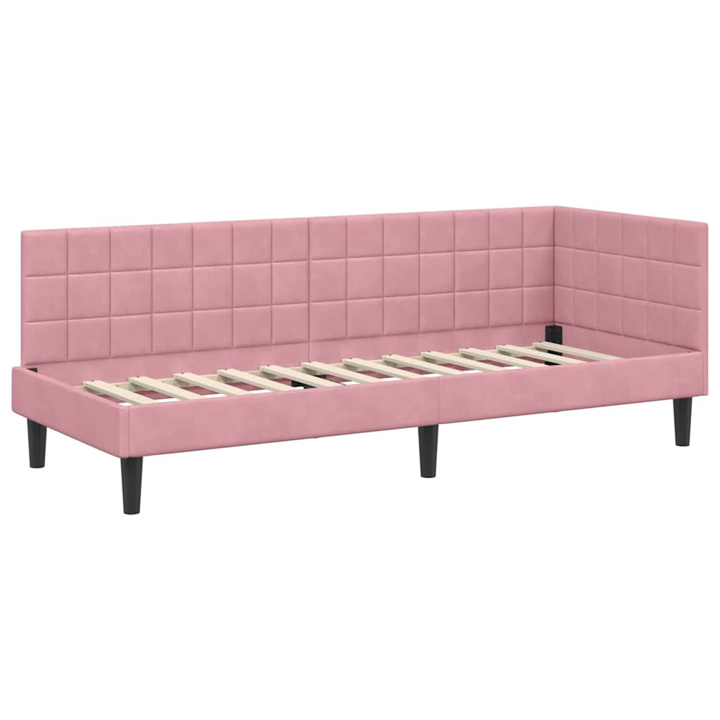 Corner Bed Frame with Headboard Pink 80 cm x 200 cm Velvet