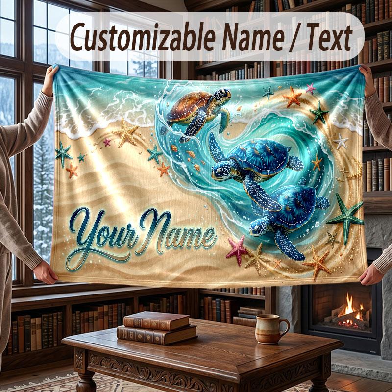 Octopus Sea Life Theme Throw Blanket Custom Name Text Personalized Blanket Soft Cozy Blanket for Home Sofa Bed