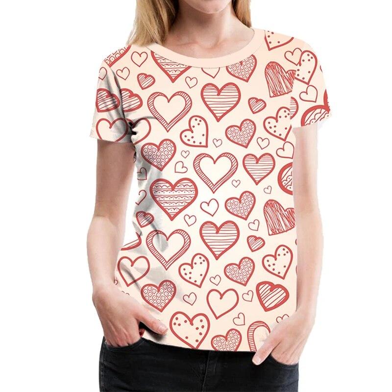 Summer Red Heart 3D Print T-shirts Women Streetwear Casual Fashion Harajuku Short Sleeve T Shirt O-neck Tops Clothing