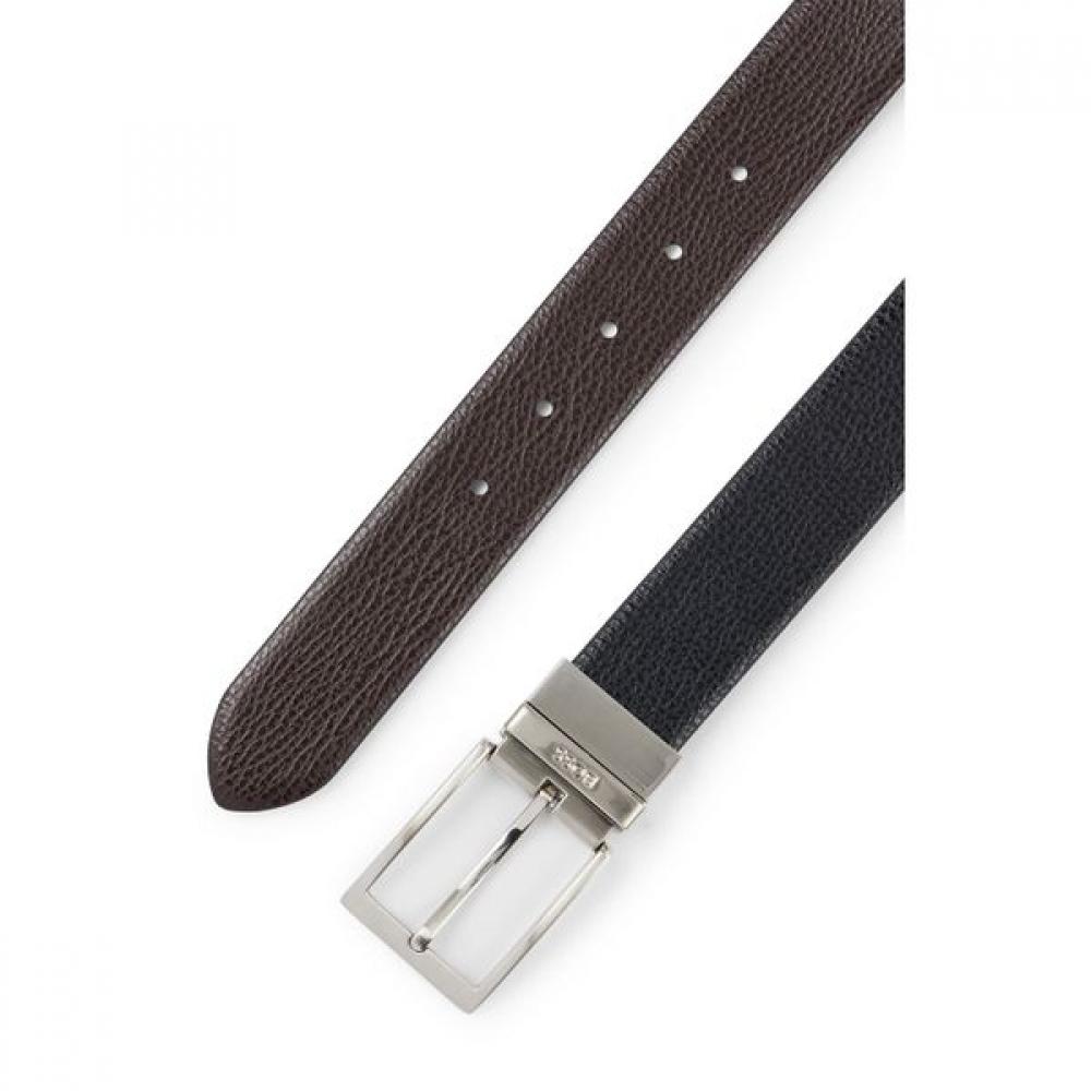 Boss Logo Keeper Grain Italian Leather Reversible Belt Black  50447116002 