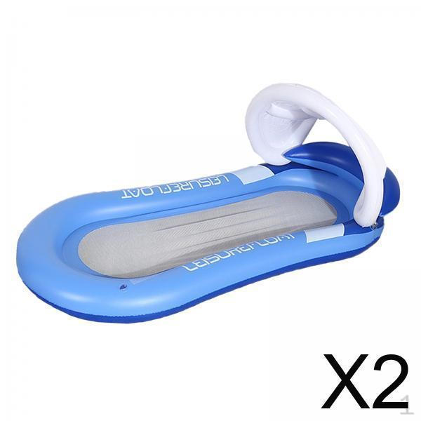 2pcs Deluxe Inflatable Hammock Floatings Chair Lounges with Awning Portable Beach Accessories