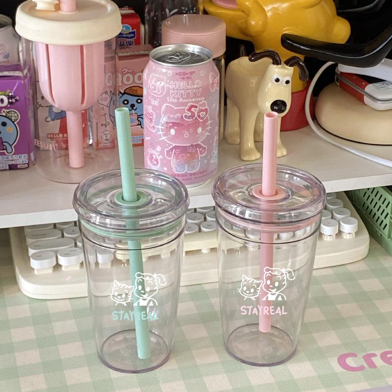 Minzgrüne Strohhalmbecher Tritan Hochtemperatur-Wasserbecher Umweltfreundlich, Frühlingsrosa Harada