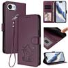 For iPhone 16e Wallet Case with Wrist Strap Love Cat Pattern Imprint Leather Phone Cover