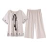 Pure cotton summer thin pajamas women's 1011 new summer cool short-sleeved cropped pants large size loungewear set