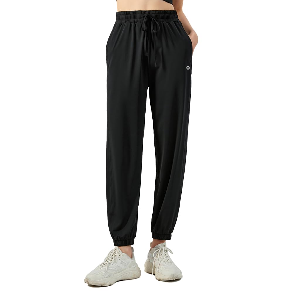 

Летние брюки-джоггеры Yomoment с охлаждающим УФ-защитой и тренировочные черные женские, на ощупь, защита, брюки свободного кроя, (Размер S) чёрный