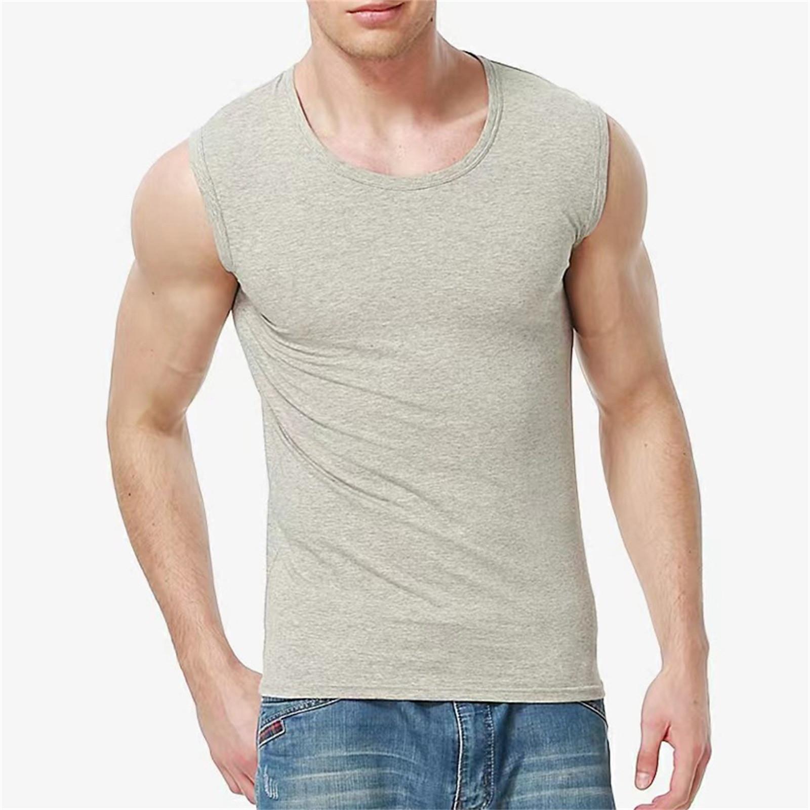 Men s Sleeveless T-shirt Casual Sports Basic Short Sleeve Lightweight T-shirt Tank Top M серый