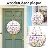Wooden Round Door Sign Decorative Plaque with Welcome Print for Home Entryway Living Room Office Indoor Outdoor Use