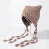 Windproof Cat Ear Beanie Pearl Tassel Ear Protection Hat Y2K Aesthetic Knit Earflap Hat  for Women