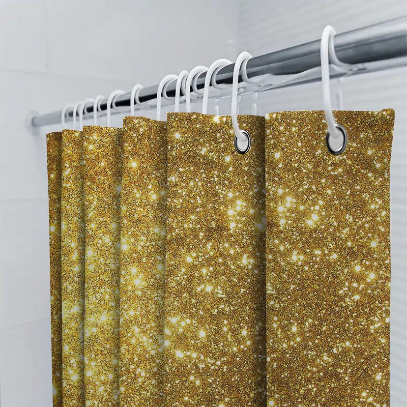 Luxury Gold Glitter Shower Curtain Sparkle Bathroom Decor Shiny Fabric Waterproof Home Accessory For Bathtub Or Pool Area (Size: