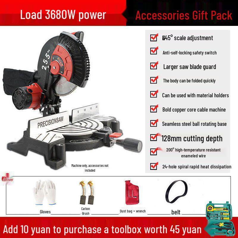 High Precision 10" Aluminum Alloy Miter Saw, 45º Multifunctional Cutting Machine