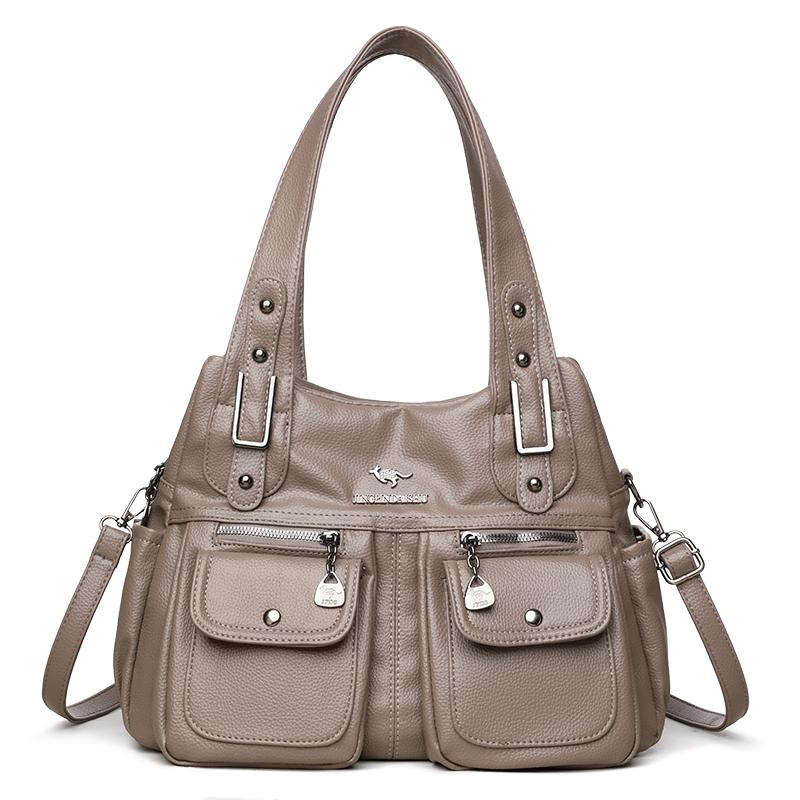 Soft Leather Large Capacity Shoulder Bag Middle-Aged Women's Bag Mother's Bag Commuter Multi-Pocket Crossbody Bag