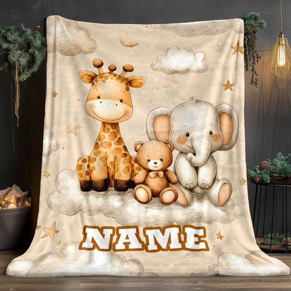 Coperta Personalizzata Animali della Giungla Giraffa Elefante Orso Pile Plaid Regalo per Bambini Morbida Calda per Tutte le Stagioni Decorazione per Nursery