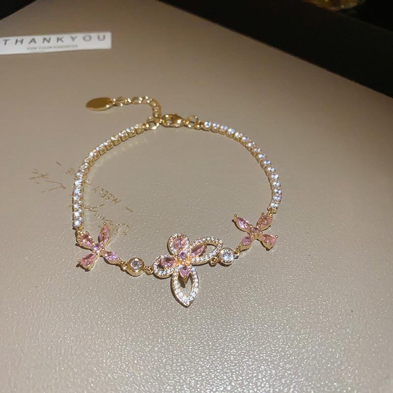 Butterfly Flower Hand Chain With Cubic Zirconia For Female Casual Wear золотой