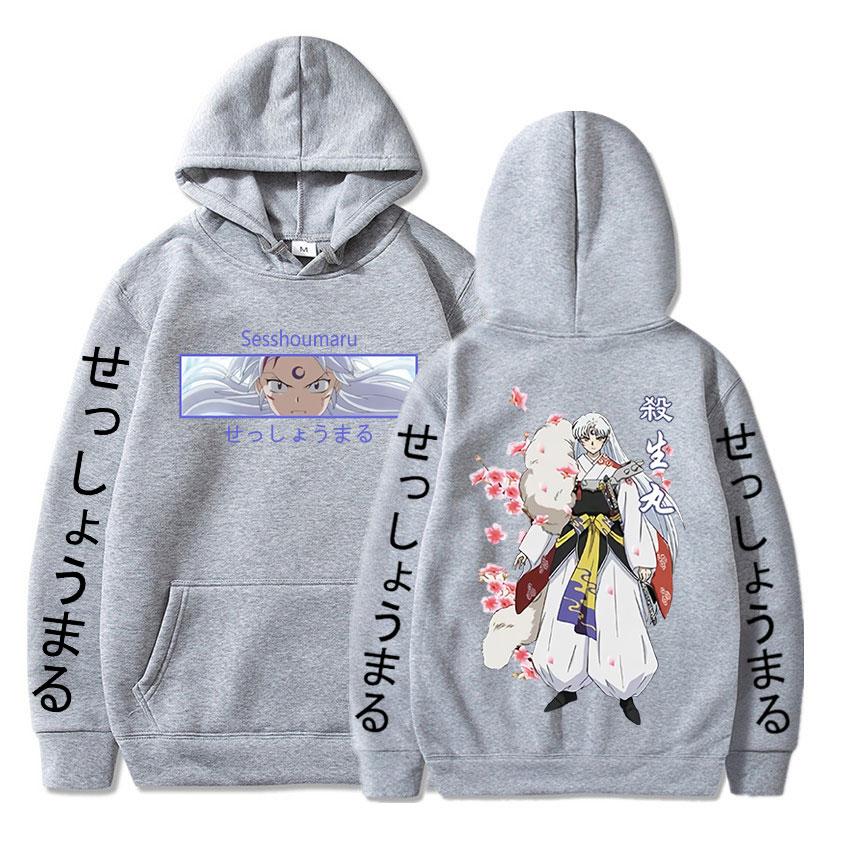Japanese Anime InuYasha Sesshomaru Hoodie Fashion Men's Manga Double Sided Print Hooded Sweatshirts Unisex Pullovers Streetwear