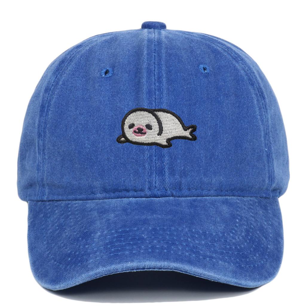 Sea Lion Pattern Vintage Wash Baseball Cap With Breathable Cotton For Travel