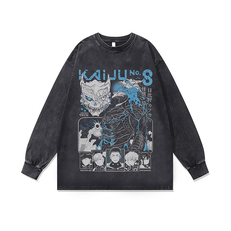 Amerikanische Trendmarke Vintage Retro Racing Digitaler Direktdruck Reine Baumwolle Gewaschen Locker Langarm-T-Shirt Herren