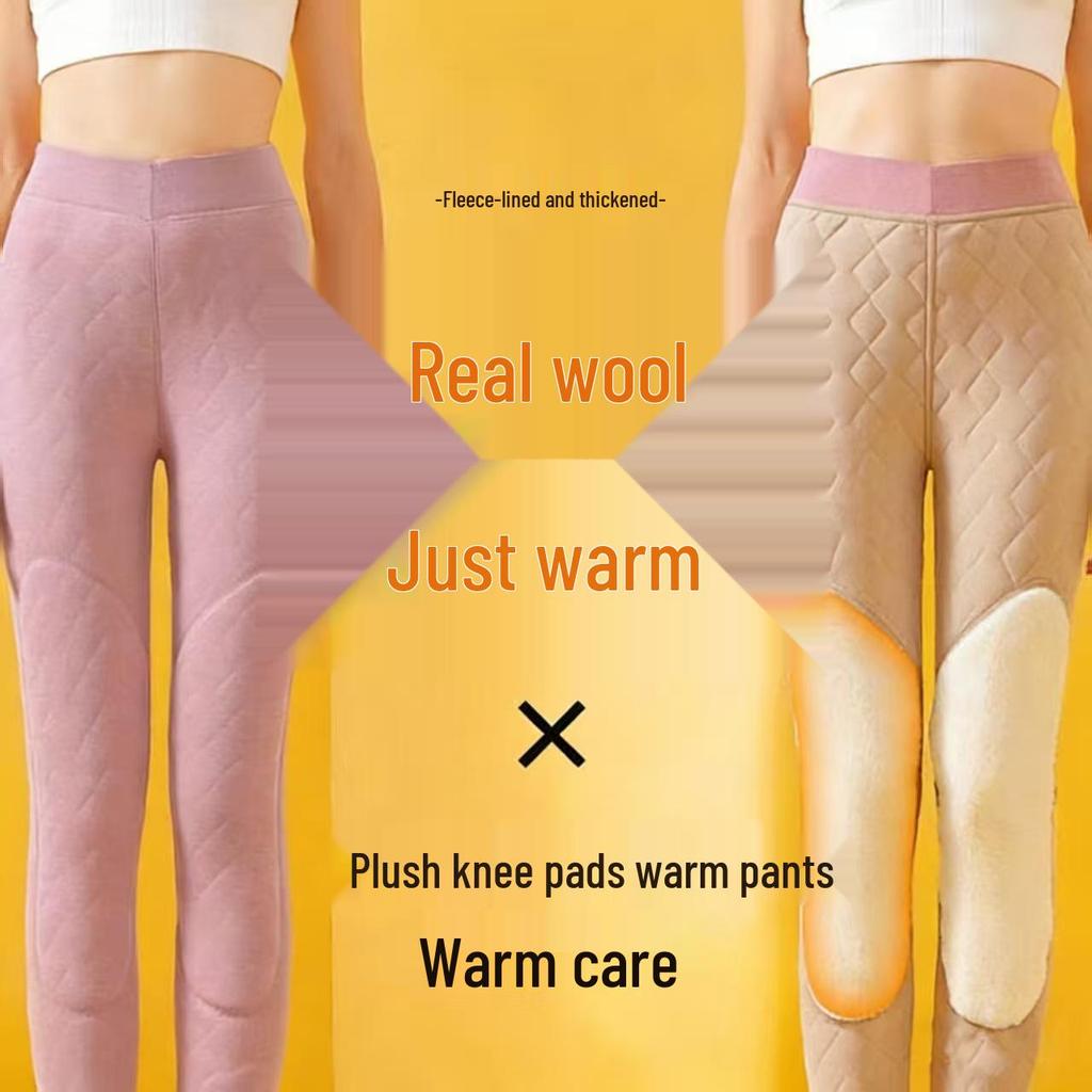 Women's High Waist Thickened Lambswool Cotton Winter Pants - Extra Warm with Knee Protection