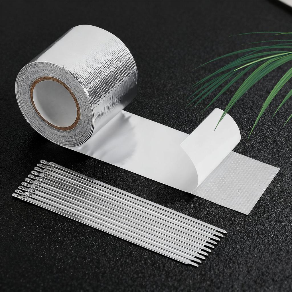 Exhaust Tape High Temp Pipe Adhesive Sealing Shield Wrap With 20 Stainless Steel Ties Exhaust Sealing Tape For Car Motorcycle